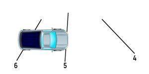 Bumper of vehicle has crossed the 5 gate, but leading hub is etween 5 & 4. Penalty = 5